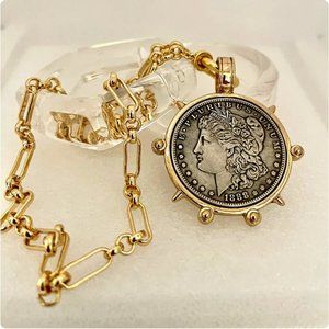 Vintage Style Silver Dollar Coin Necklace – Great for layering